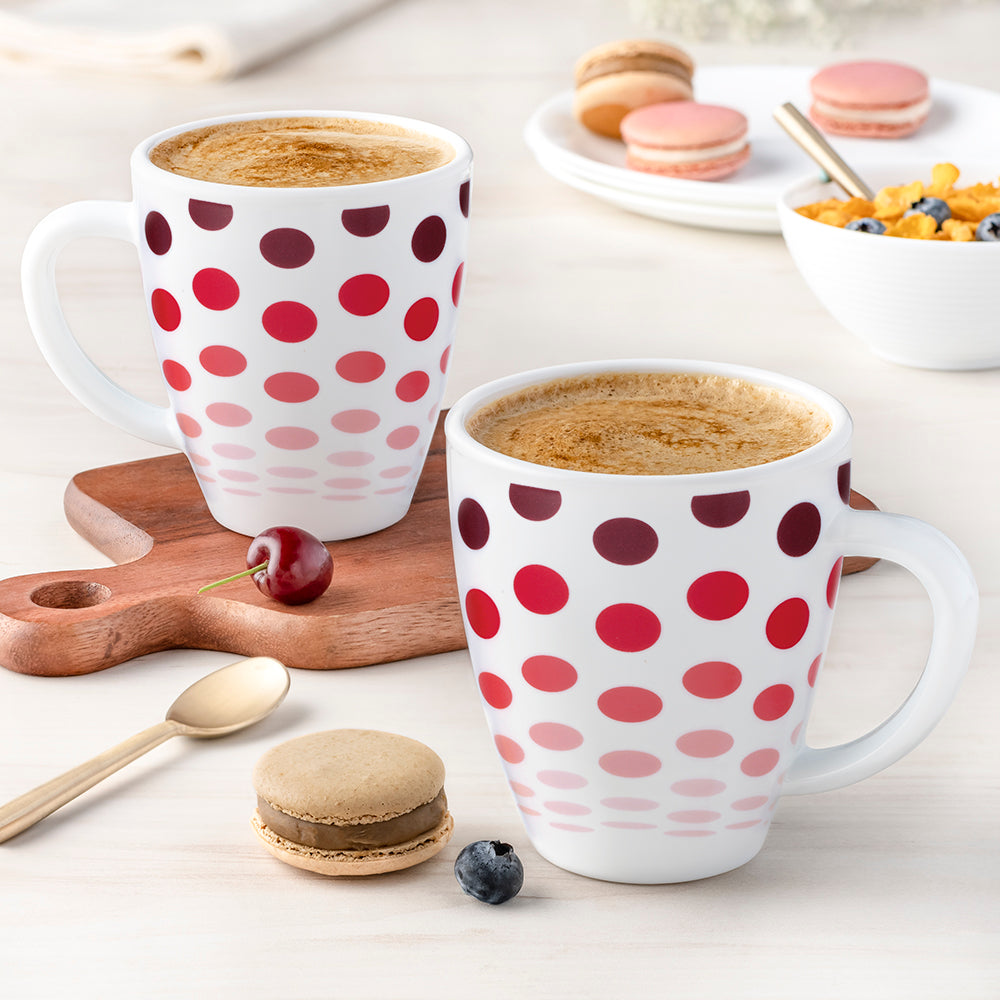 Borosil Larah Polka Mug Set of 2, 390ml