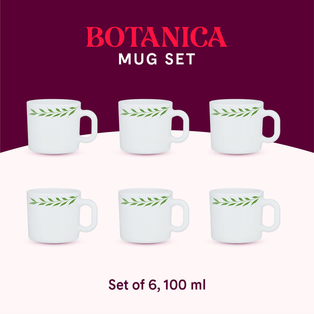 Borosil Larah Botanica Mug Set of 6, 180ml