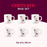 Borosil Larah Chrys Red Mug Set of 6, 180ml