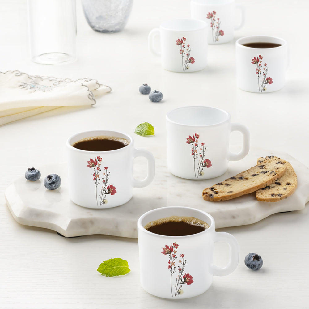 Borosil Larah Chrys Red Mug Set of 6, 180ml