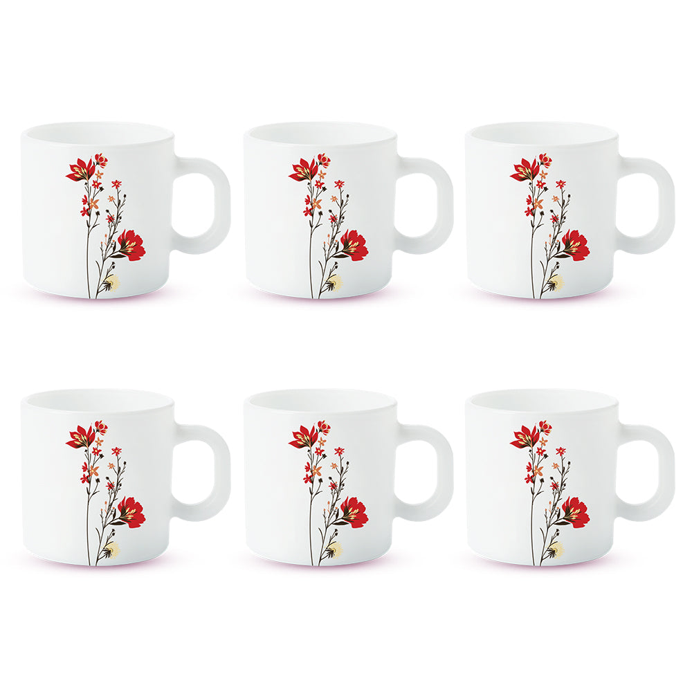 Borosil Larah Chrys Red Mug Set of 6, 180ml