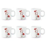 Borosil Larah Chrys Red Mug Set of 6, 180ml