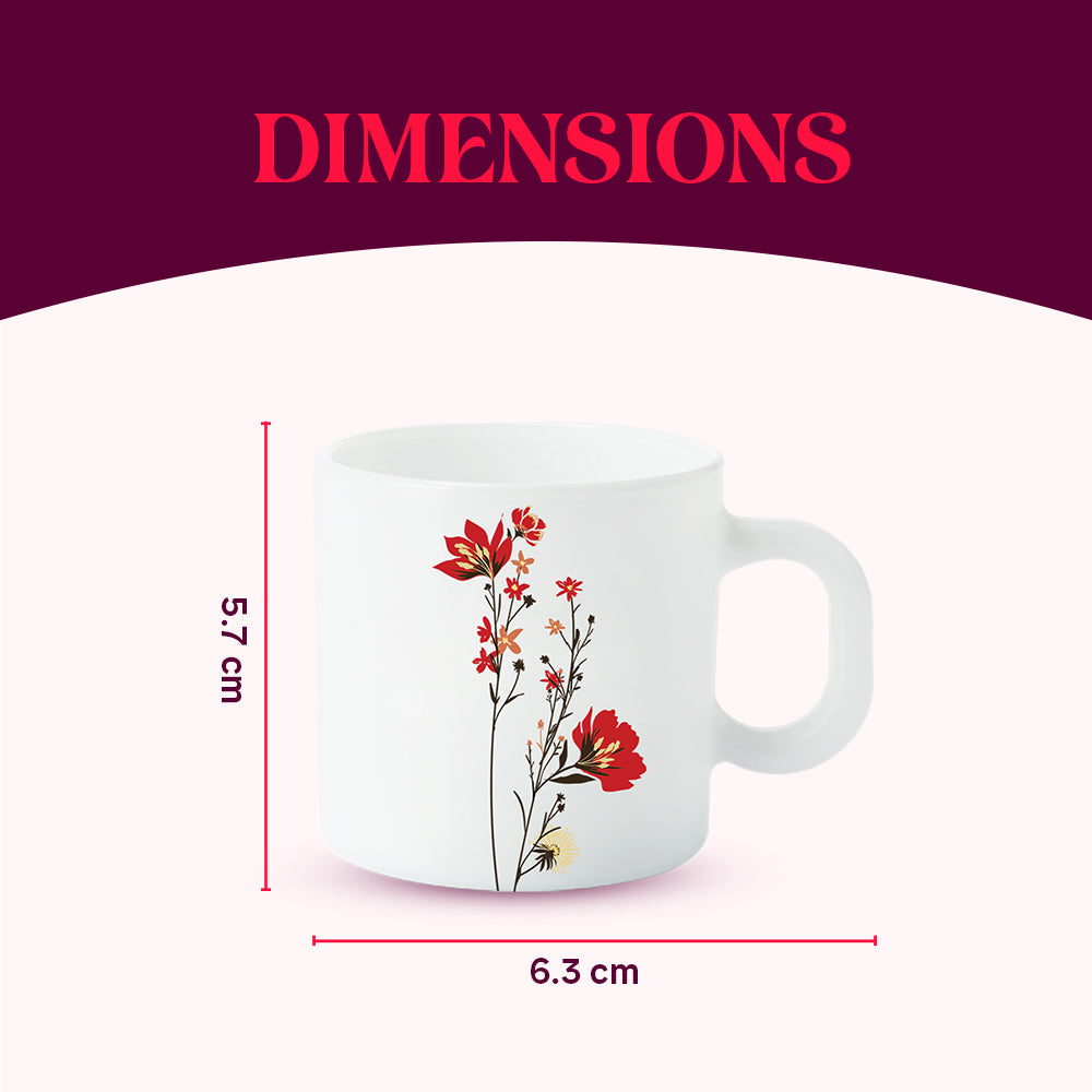 Borosil Larah Chrys Red Mug Set of 6, 180ml