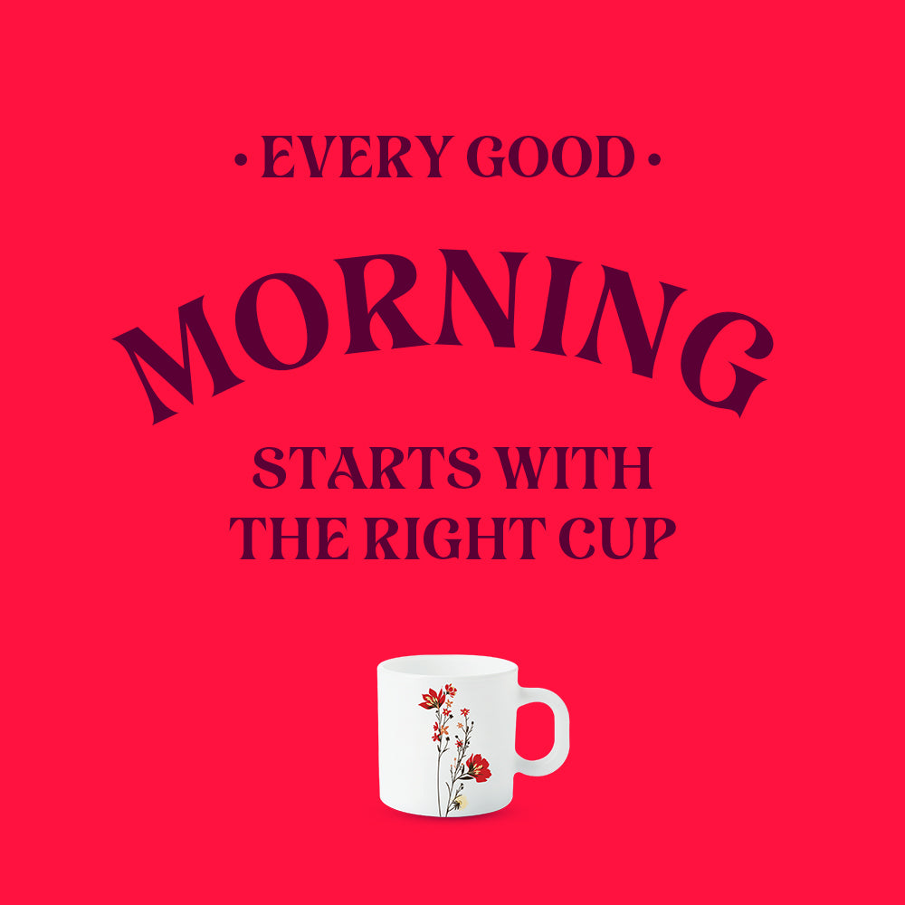 Borosil Larah Chrys Red Mug Set of 6, 180ml