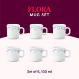 Borosil Larah Flora Mug Set of 6, 180ml