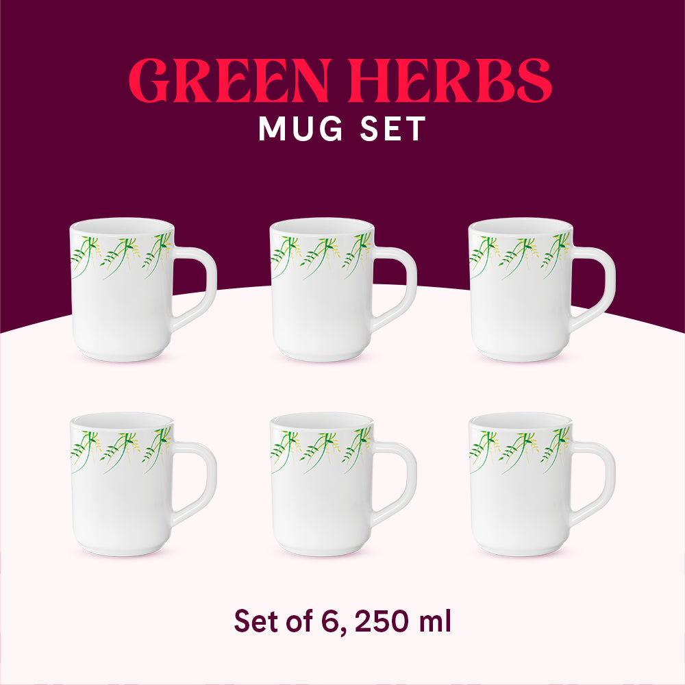 Borosil Larah Green Herbs Mug Set