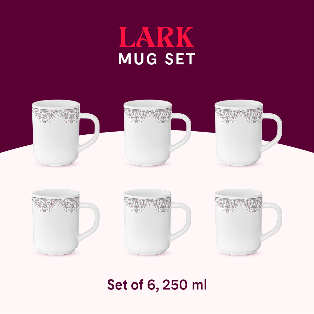 Borosil Larah Lark Mug Set Set of 6, 100ml