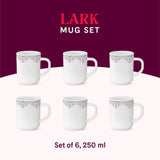 Borosil Larah Lark Mug Set Set of 6, 100ml