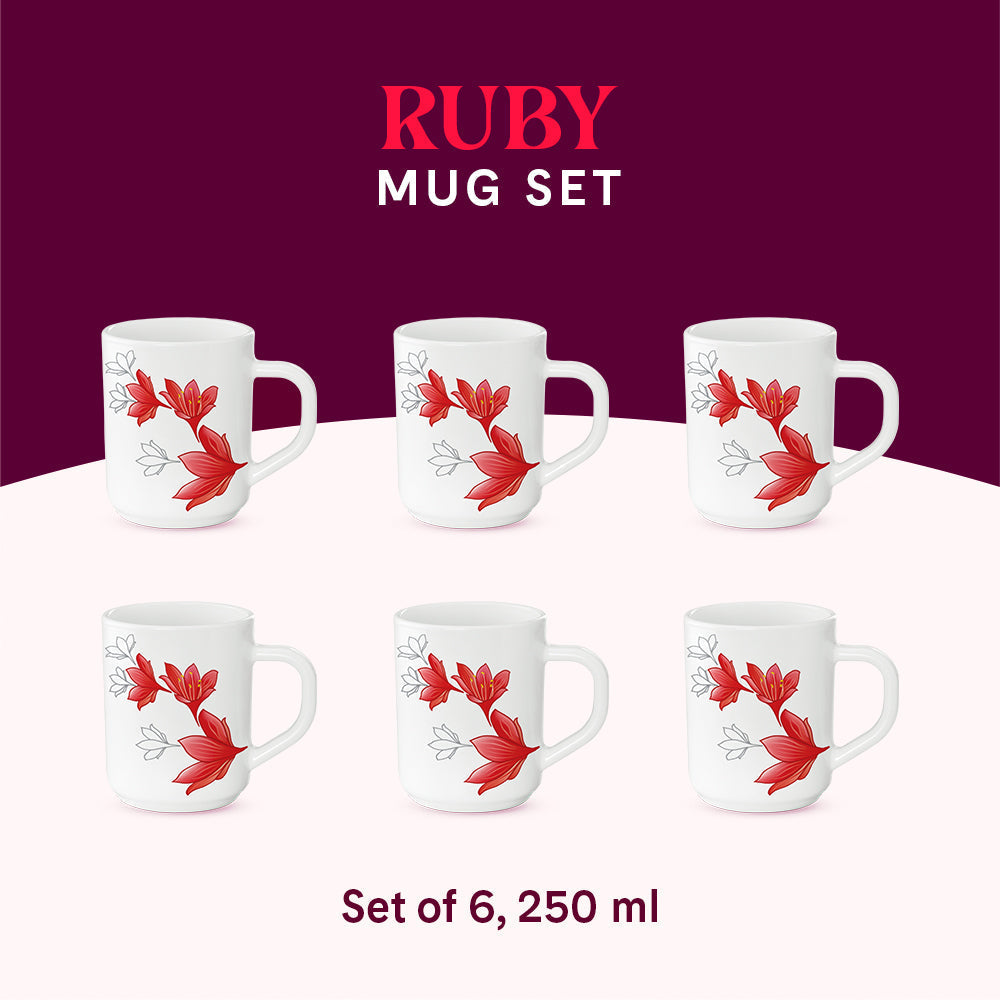 Borosil Larah Ruby Mug Set