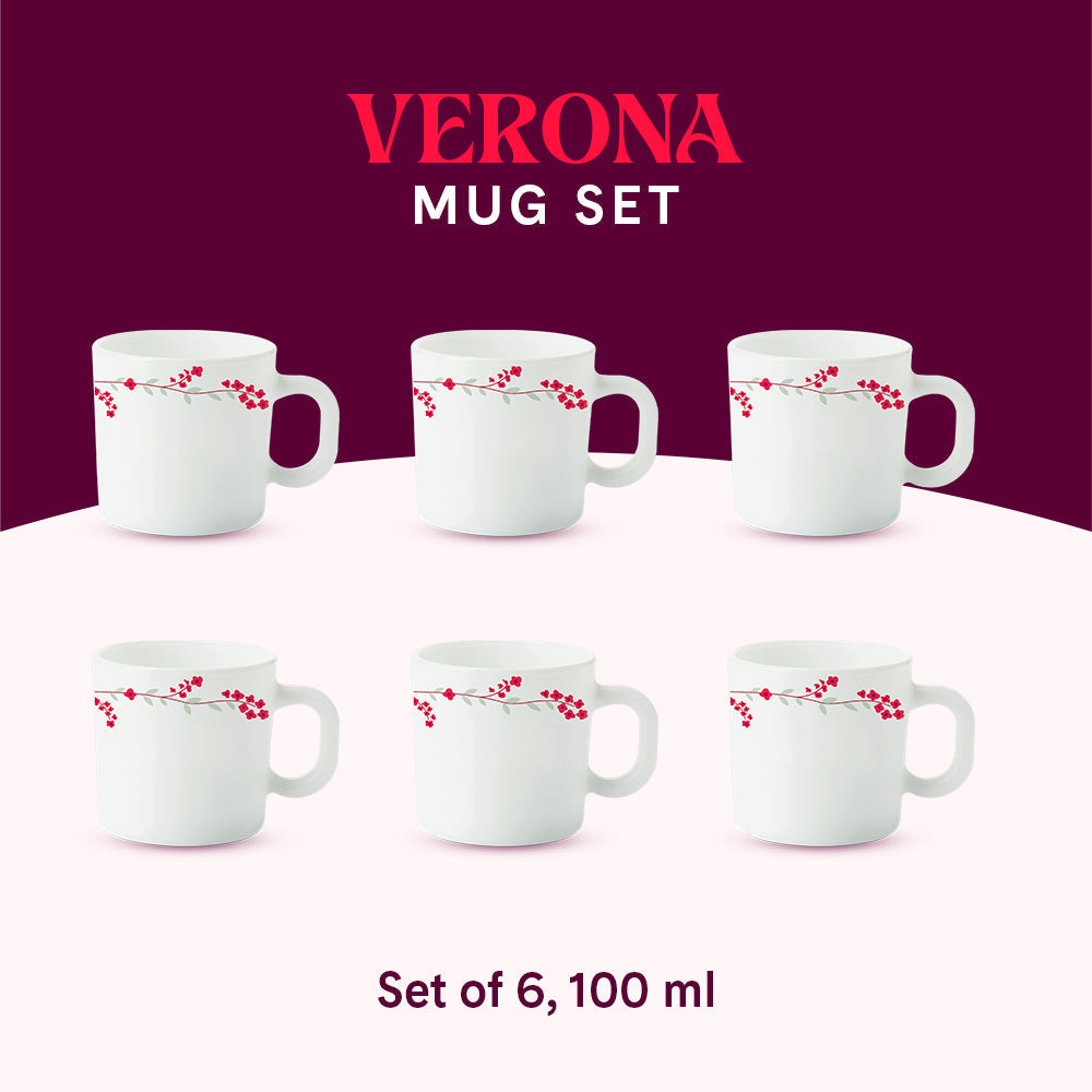 Borosil Larah Verona Mug Set, 6 x 180ml