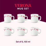 Borosil Larah Verona Mug Set, 6 x 180ml