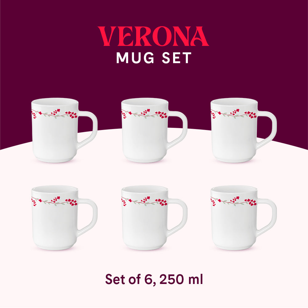 Borosil Larah Verona Mug Set, 6 x 180ml