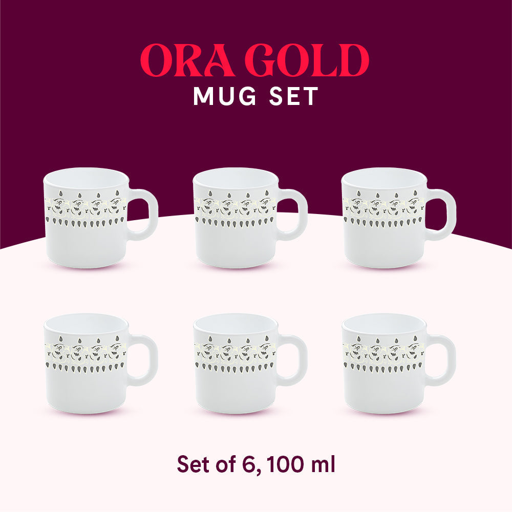 Borosil Larah Ora Gold Mug Set