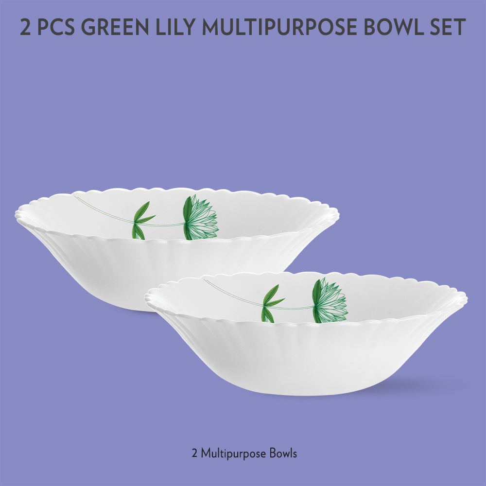 Borosil Larah Green Lily Multipurpose Bowl, 2 pc Set