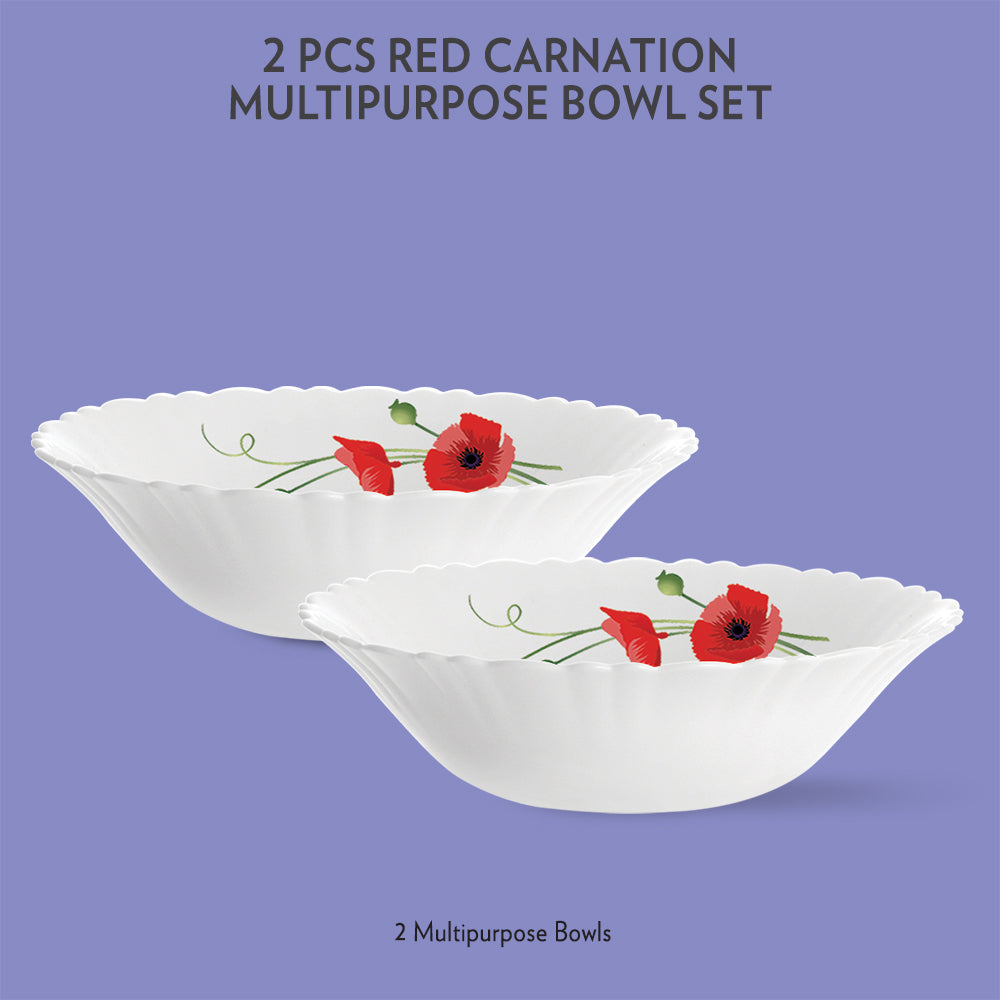 Borosil Red Carnation Multipurpose Bowl, 2 pc Set