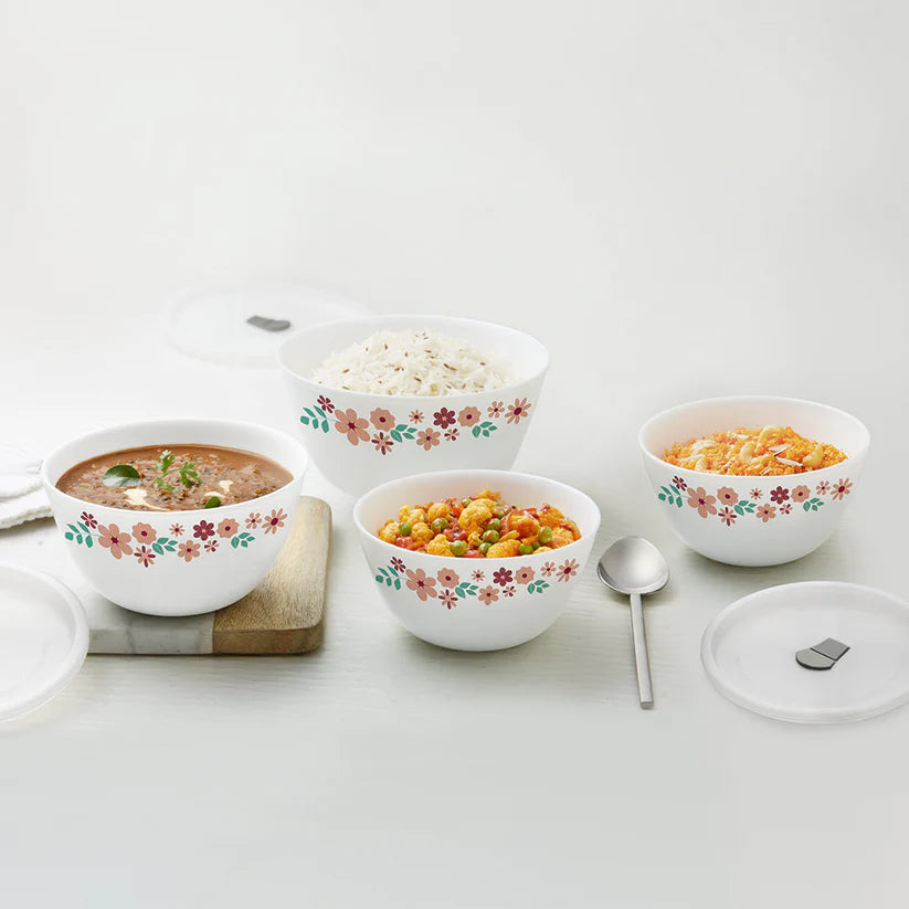 Borosil Larah Assorted Mixing Bowl Set with Lid, 1.5L + 1L + 750ml + 500ml