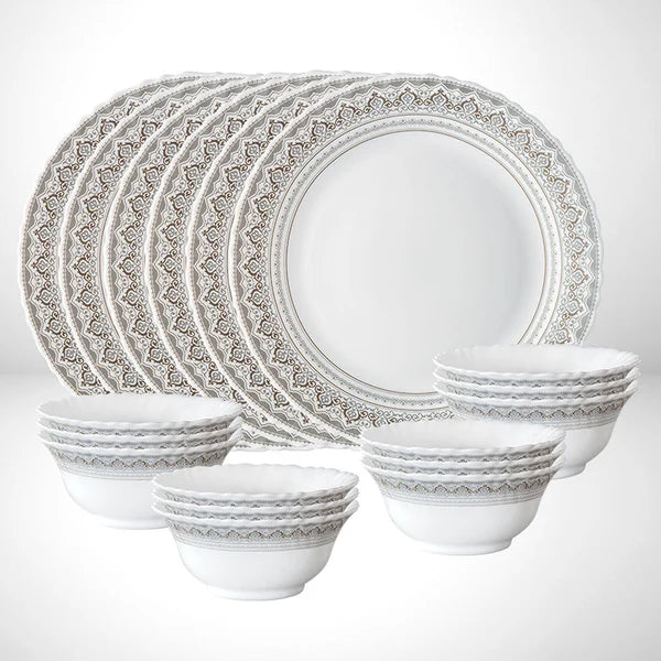 Borosil Larah Classic Thali Set, 6 Plates + 12 Bowls