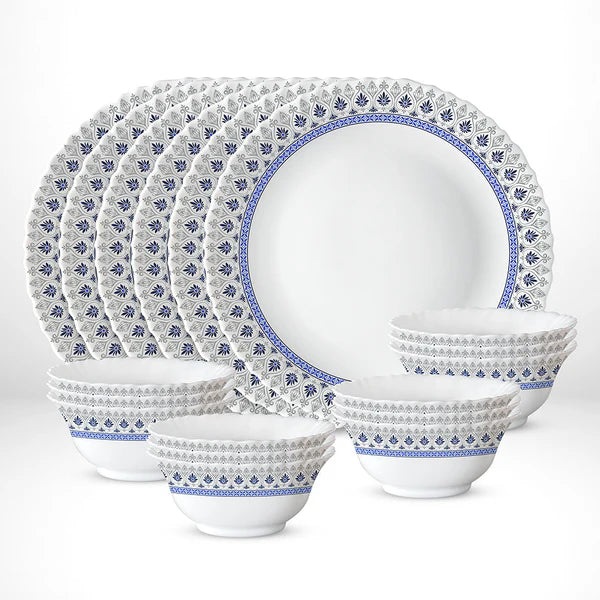 Borosil Larah Ocean Thali Set, 6 Plates + 12 Bowls