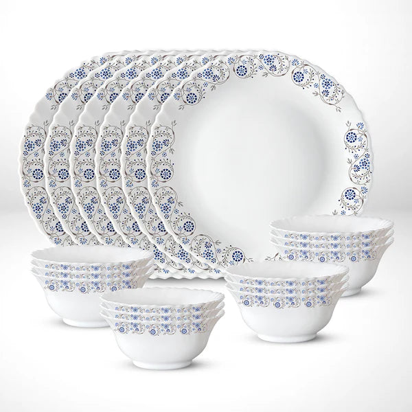 Borosil Larah Mist Thali Set, 6 Plates + 12 Bowls