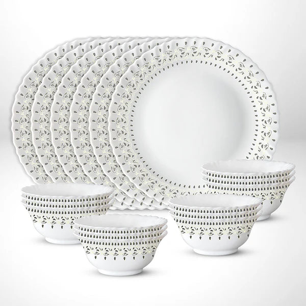Borosil Larah Ora Gold Thali Set, 6 Plates + 12 Bowls