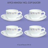 Borosil Larah Mist Cup n Saucer Set of 8, 140ml
