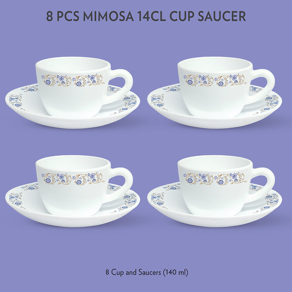 Borosil Larah Mist Cup n Saucer Set of 8, 140ml