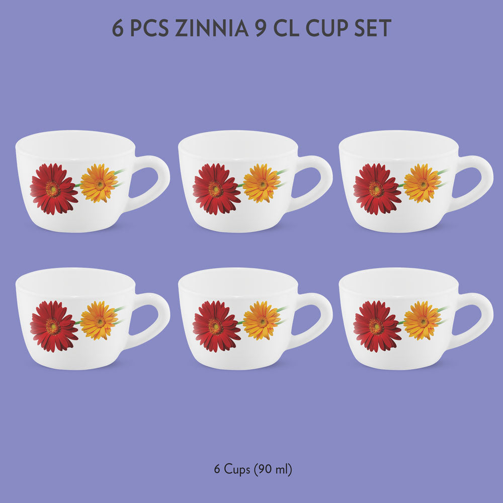 Borosil Larah Zinnia Cup Set  of 6, 140ml