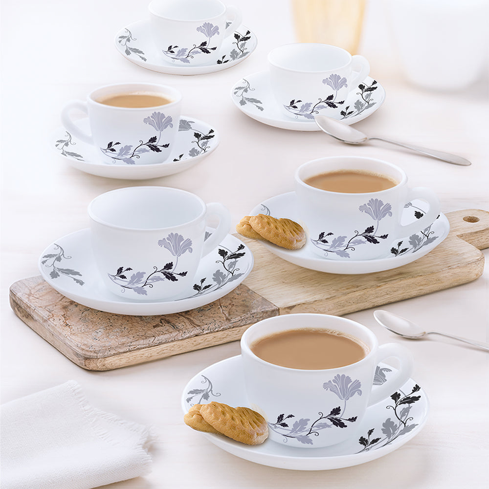 Borosil Larah Millenia Cup n Saucer Set  of 12, 140ml