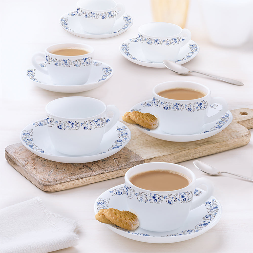 Borosil Larah Mist Cup n Saucer Set of 8, 140ml