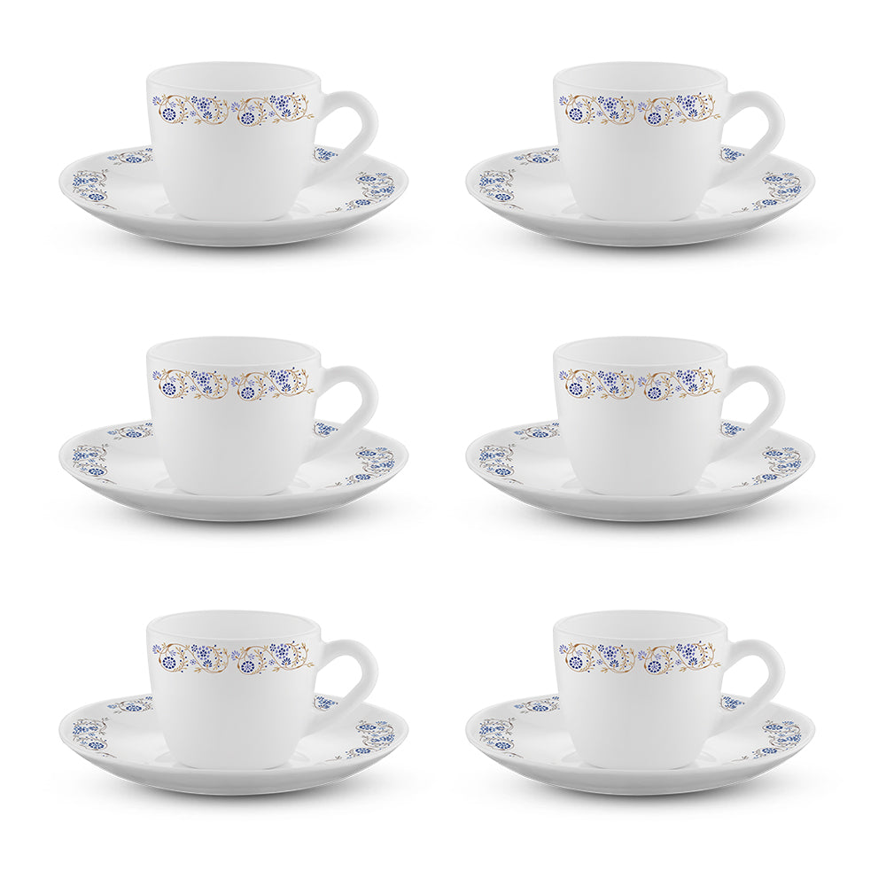 Borosil Larah Mist Cup n Saucer Set of 8, 140ml