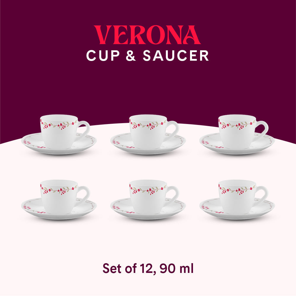 Borosil Larah Verona Cup n Saucer Set of 12, 140ml