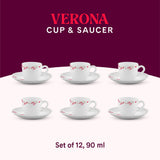 Borosil Larah Verona Cup n Saucer Set of 12, 140ml