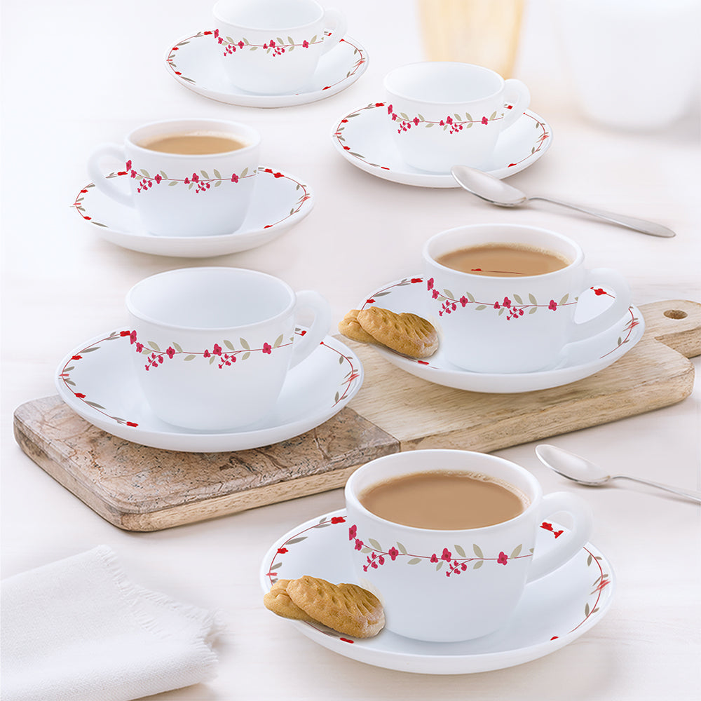 Borosil Larah Verona Cup n Saucer Set of 12, 140ml