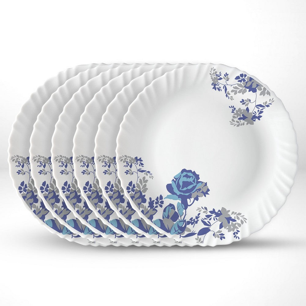 Borosil Larah Blue Cascade Full Plate Set, 6 pc