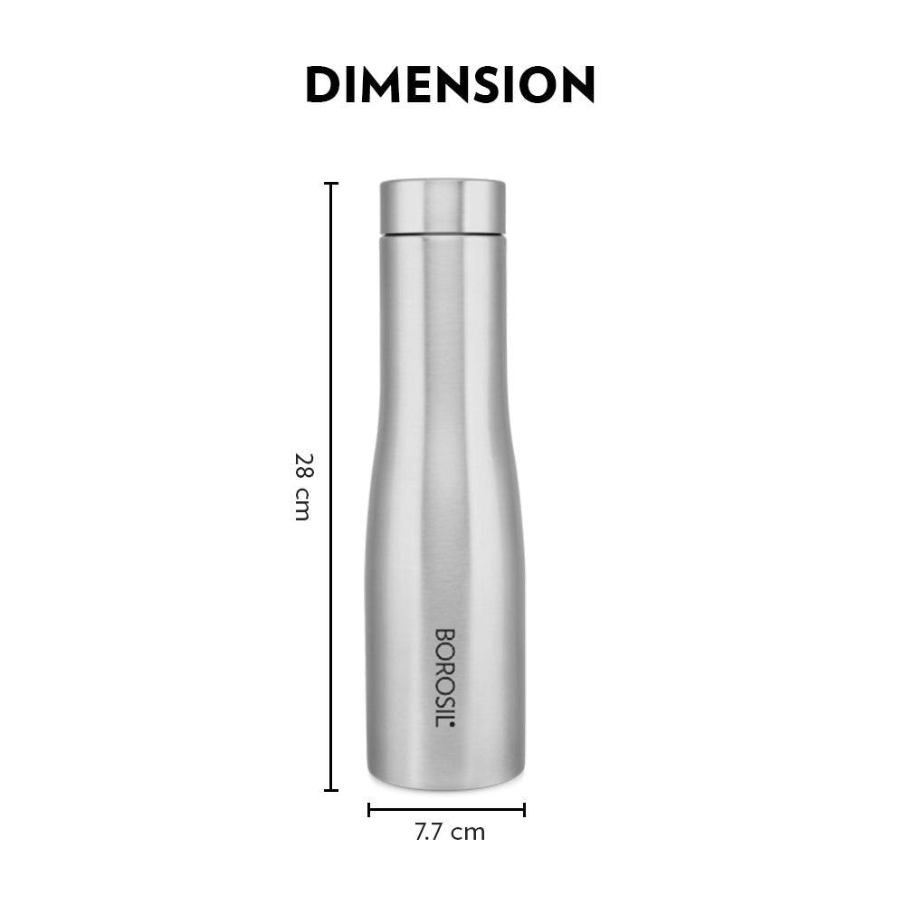 Borosil Swan SS Single Wall Bottle, Black 1L
