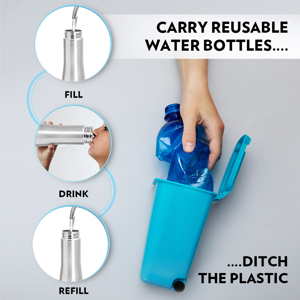 Borosil Swan SS Single Wall Bottle, Black 1L
