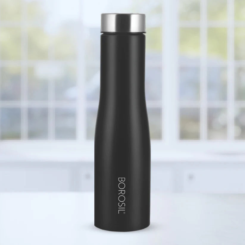 Borosil Swan SS Single Wall Bottle, Black 1L