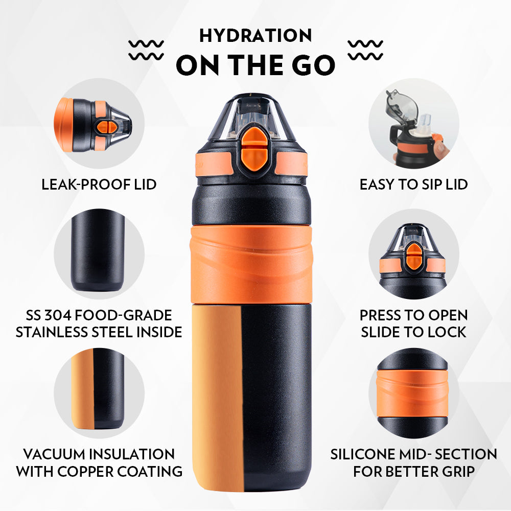Borosil Adventure Double Wall Bottle, Black 560ml
