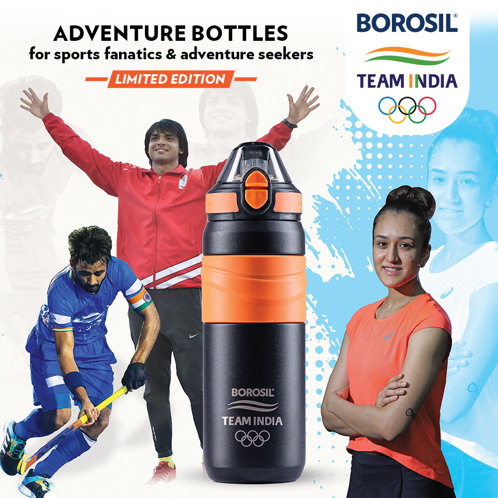 Borosil Adventure Double Wall Bottle, Black 560ml
