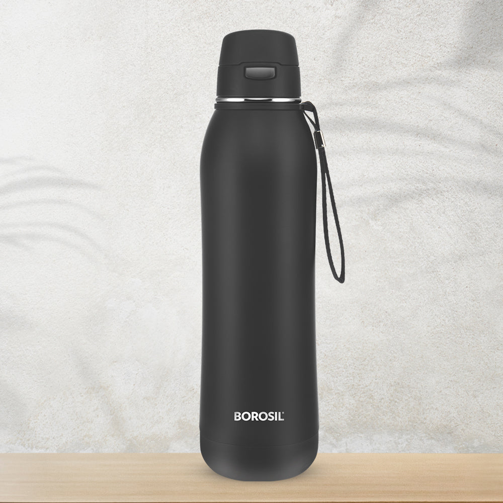 Borosil Rivera Double Wall Bottle, Black