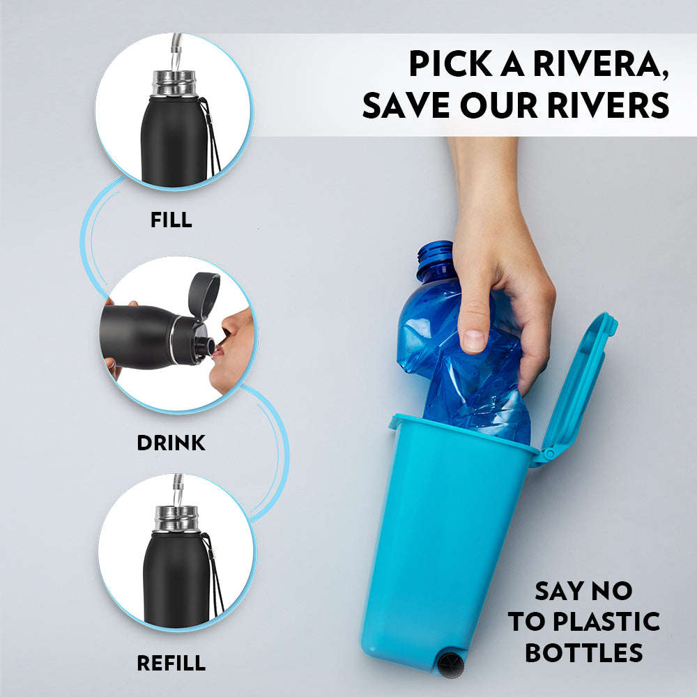 Borosil Rivera Double Wall Bottle, Black