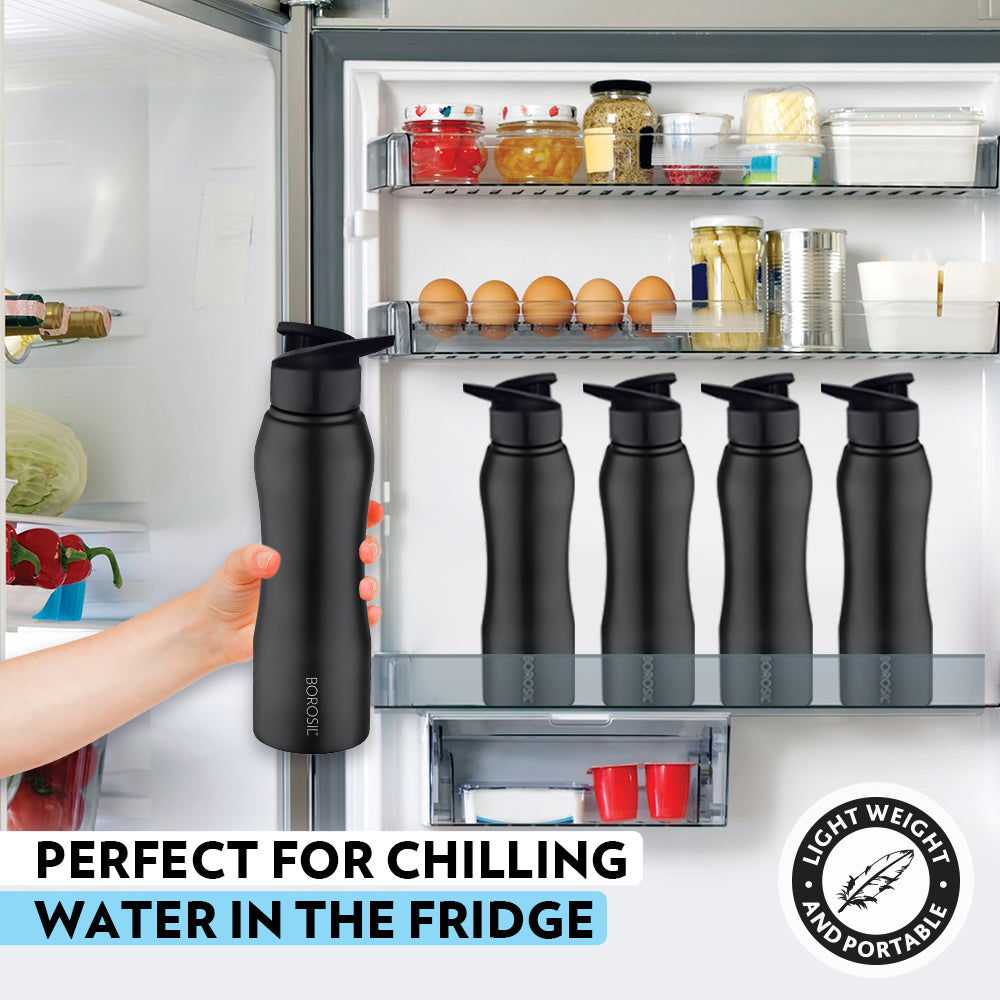 Borosil Grip n Sip Single Wall Bottle, Black  750Ml