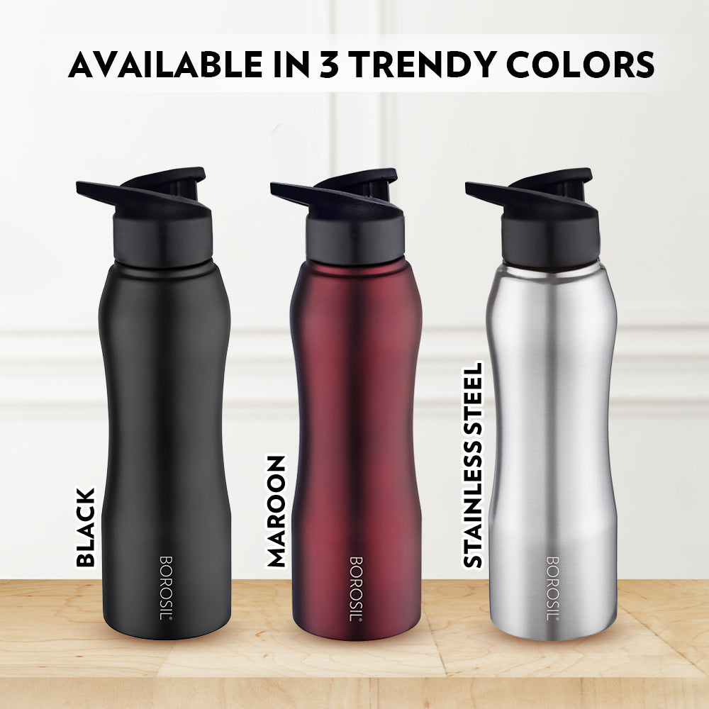 Borosil Grip n Sip Single Wall Bottle, Black  750Ml