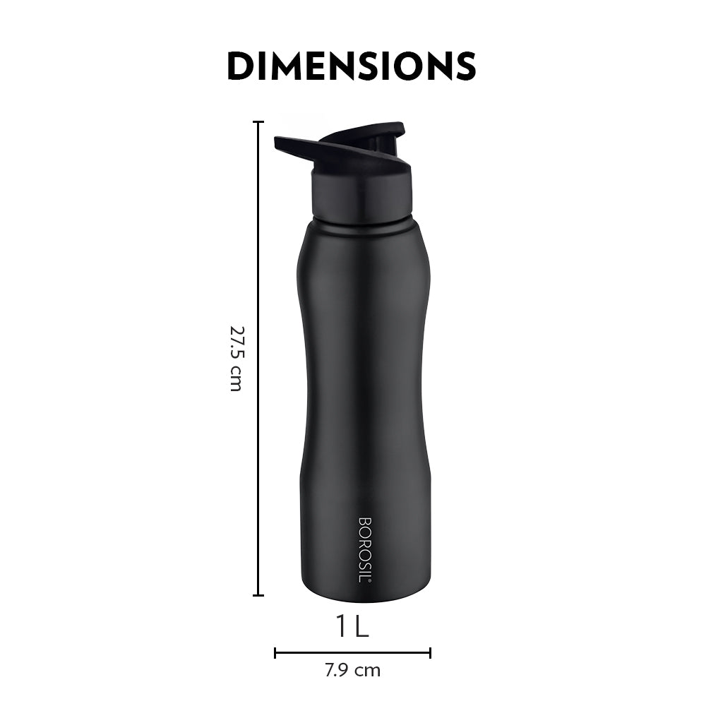 Borosil Grip n Sip Single Wall Bottle, Black  750Ml
