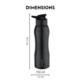 Borosil Grip n Sip Single Wall Bottle, Black  750Ml