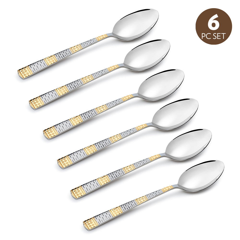 Borosil Gold Dessert Spoon, Set of 6, 16.5cm