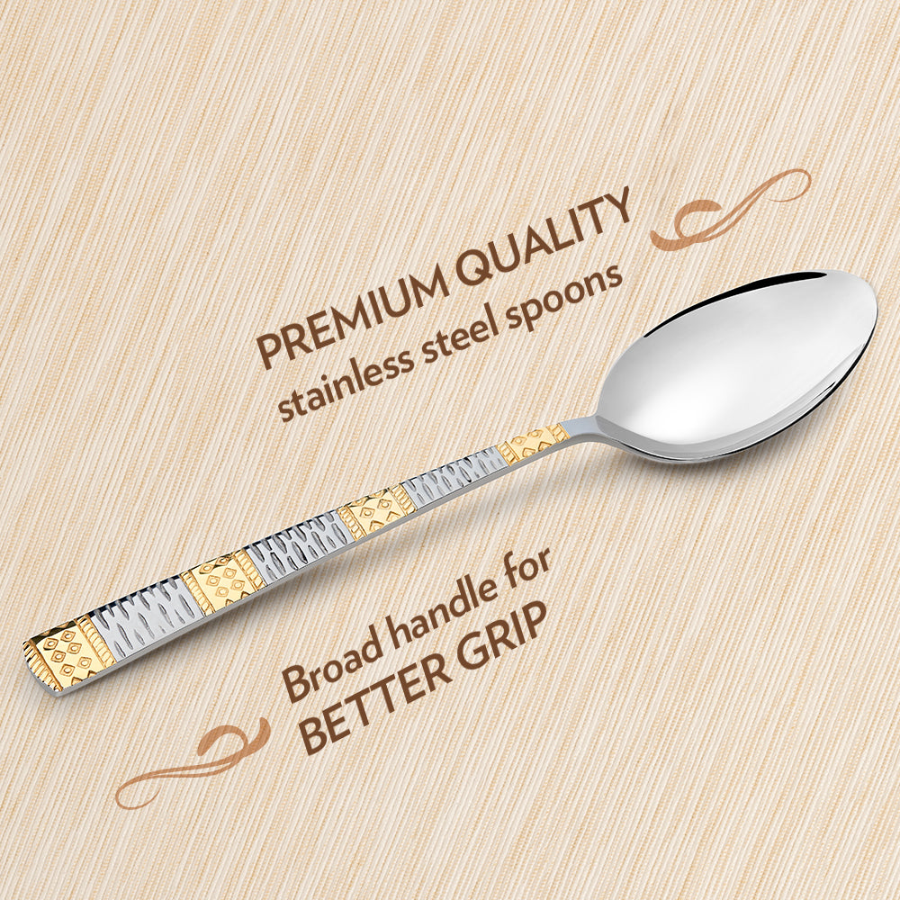 Borosil Gold Dessert Spoon, Set of 6, 16.5cm