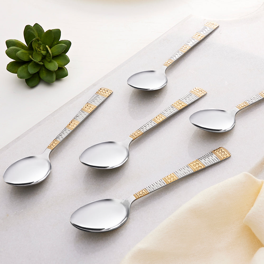 Borosil Gold Dessert Spoon, Set of 6, 16.5cm