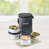 Borosil Carryfresh Round Stainless Steel Lunchbox, Set of 3, 280ml x 2 + 180ml