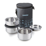 Borosil Carryfresh Round Stainless Steel Lunchbox, Set of 3, 280ml x 2 + 180ml